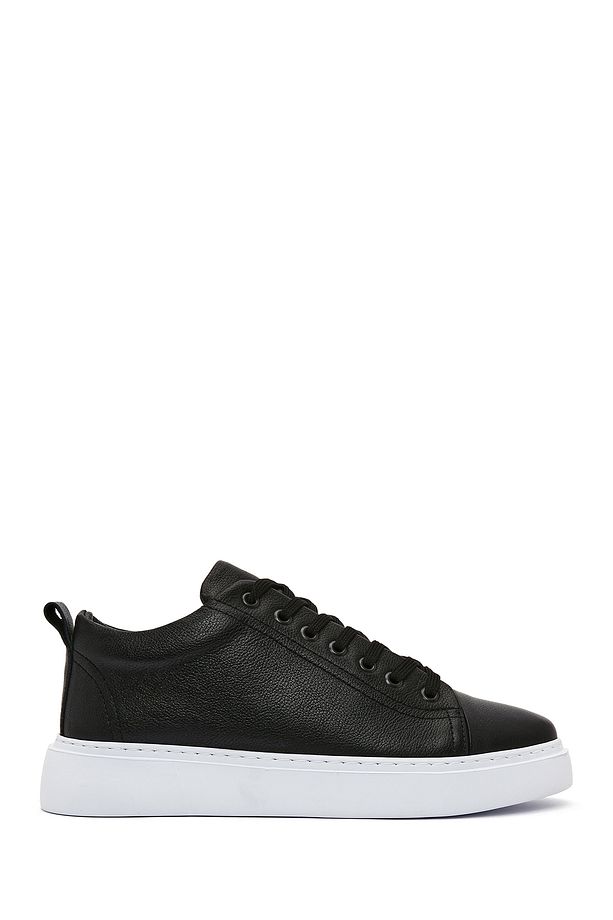 Erkek Siyah Kalın Tabanlı Bağcıklı Deri Sneaker 25SFD752116 - 1