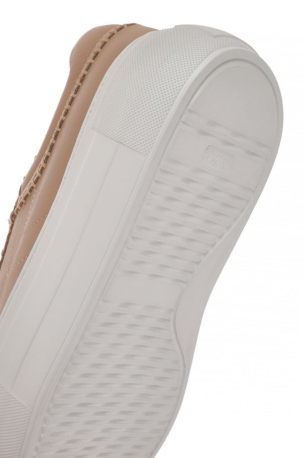 Kadın Bej Bağcıklı Kalın Tabanlı Deri Sneaker 25SFD371318 - 7