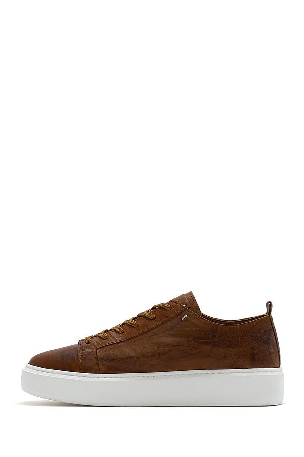 Erkek Taba Bağcıklı Kalın Tabanlı Deri Sneaker 25SFD688326 - 2