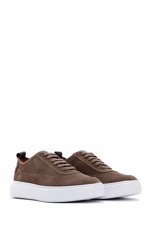Erkek Vizon Bağcıklı Kalın Tabanlı Süet Deri Sneaker 25SFD740310 - 3