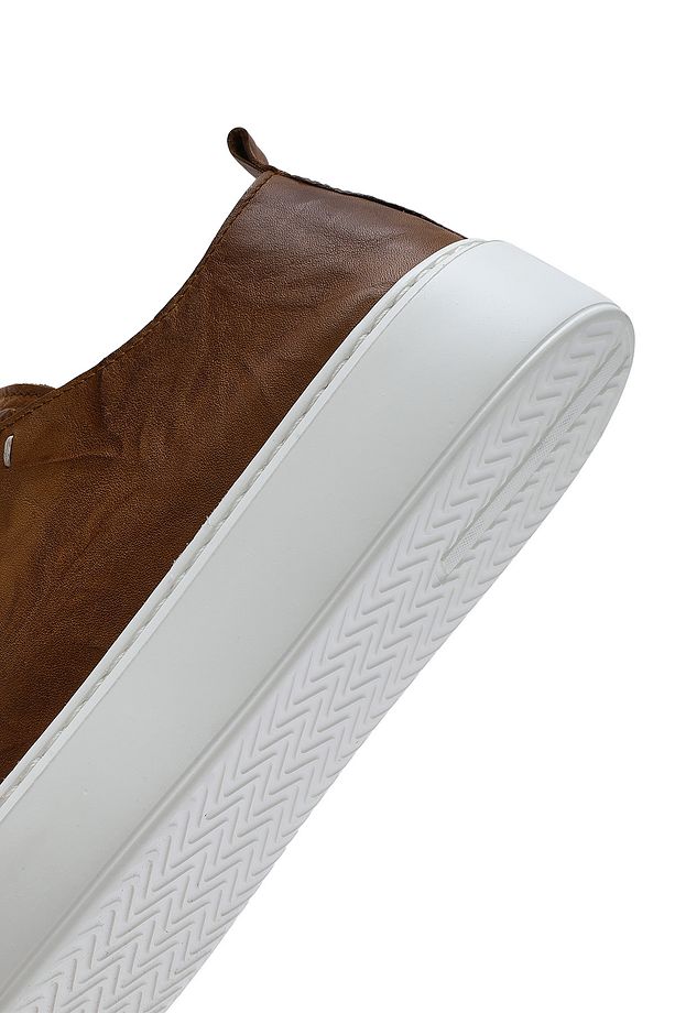 Erkek Taba Bağcıklı Kalın Tabanlı Deri Sneaker 25SFD688326 - 8