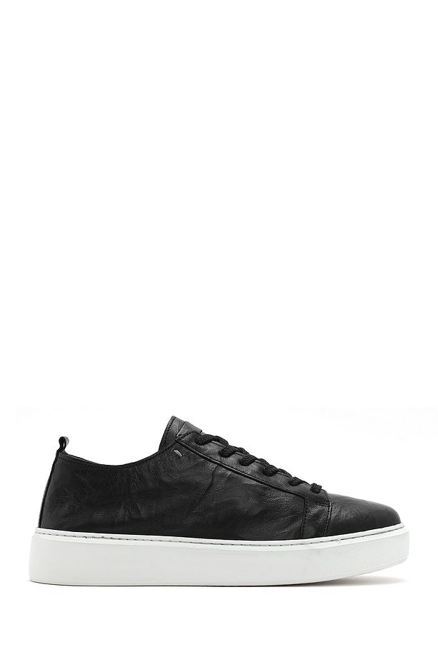 Erkek Siyah Bağcıklı Kalın Tabanlı Deri Sneaker 25SFD688326 - 1