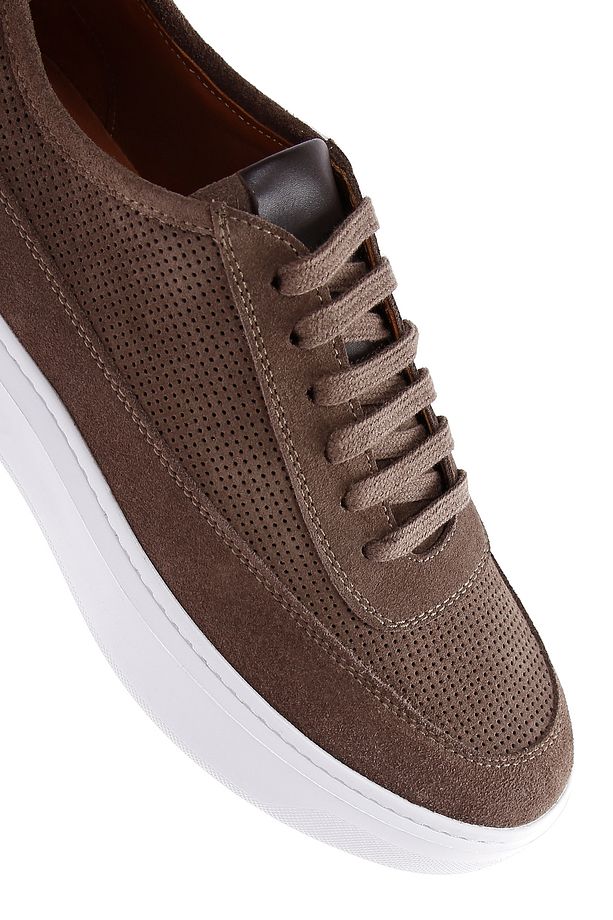 Erkek Vizon Bağcıklı Kalın Tabanlı Süet Deri Sneaker 25SFD740310 - 7