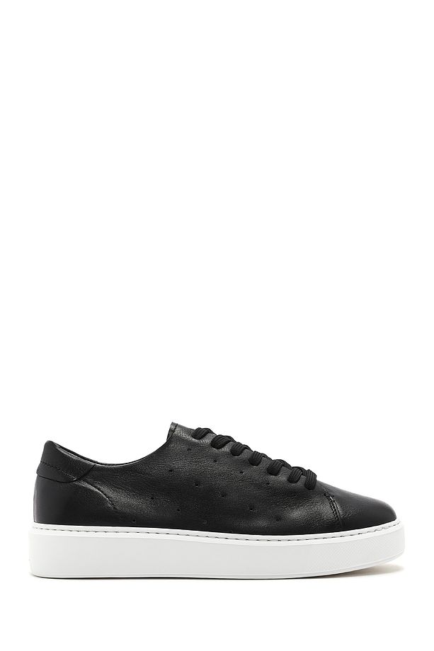 Erkek Siyah Bağcıklı Kalın Tabanlı Deri Sneaker 25SFD750618 - 1