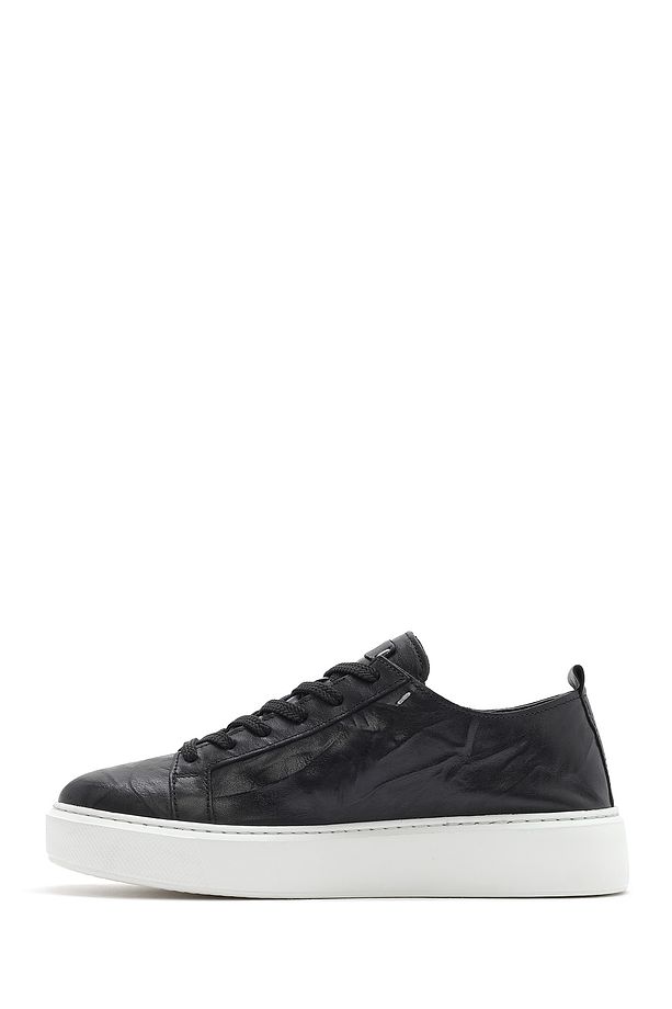 Erkek Siyah Bağcıklı Kalın Tabanlı Deri Sneaker 25SFD688326 - 2