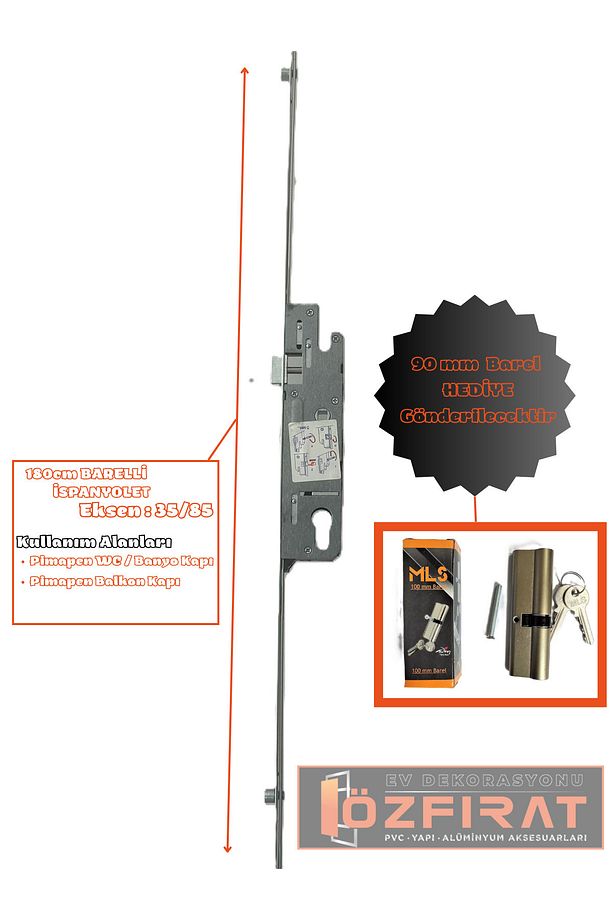 Pvc Kapı Ispanyolet 180cm(İTO MARKA)-90mm Barel Hediyeli - 3