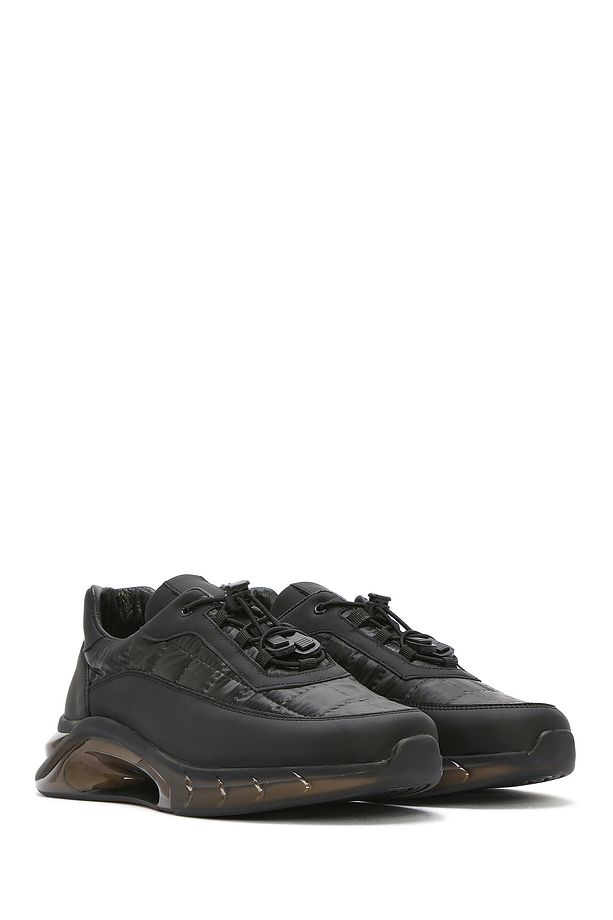 Erkek Siyah Bağcıklı Kalın Tabanlı Deri Sneaker 25SFD640914 - 3