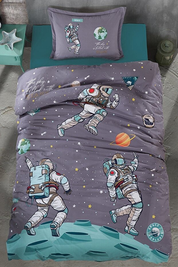 Astronaut Patterned Children'S-Teenager's Room Single Duvet Cover Set - Clasy Space