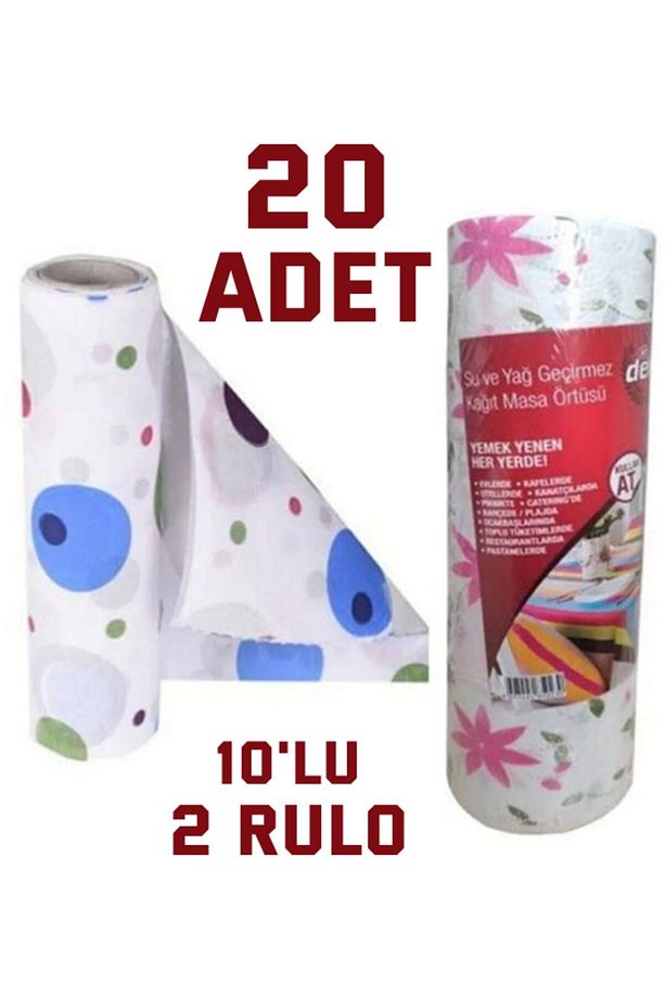 20 Adet Kullan At Masa Örtüsü Sıvı Geçirmez(2 RULO) Tek Kullanımlık 100x120 Cm Piknik Sofra Kağıdı - 1