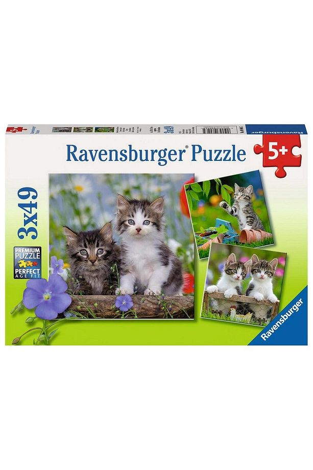 3 Adet 49 Parçalı Puzzle Sevimli Kediler 5 Yaş Ve Üzeri Çocuk Yapbozları S - 1