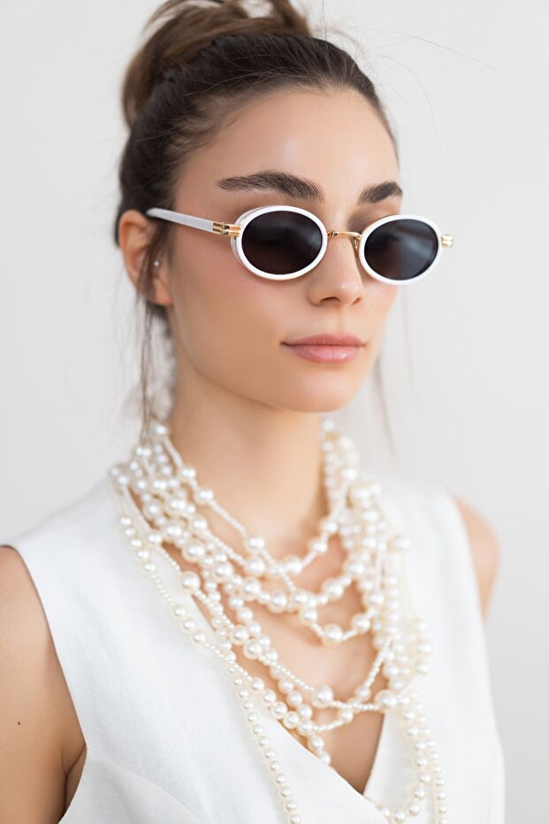 White Gold Frame Black Glass Women's Sunglasses