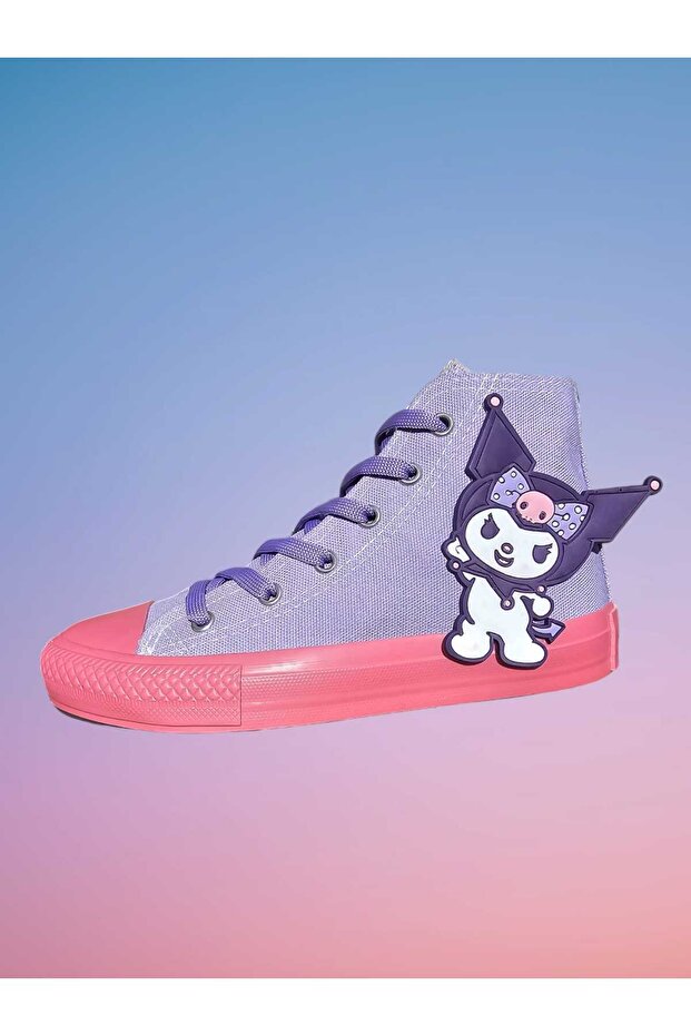 3D Kauçuk Pembe Taban  cromi detaylı Kız Çocuk Spor Ayakkabı  2 renklı bağcıklı - 4