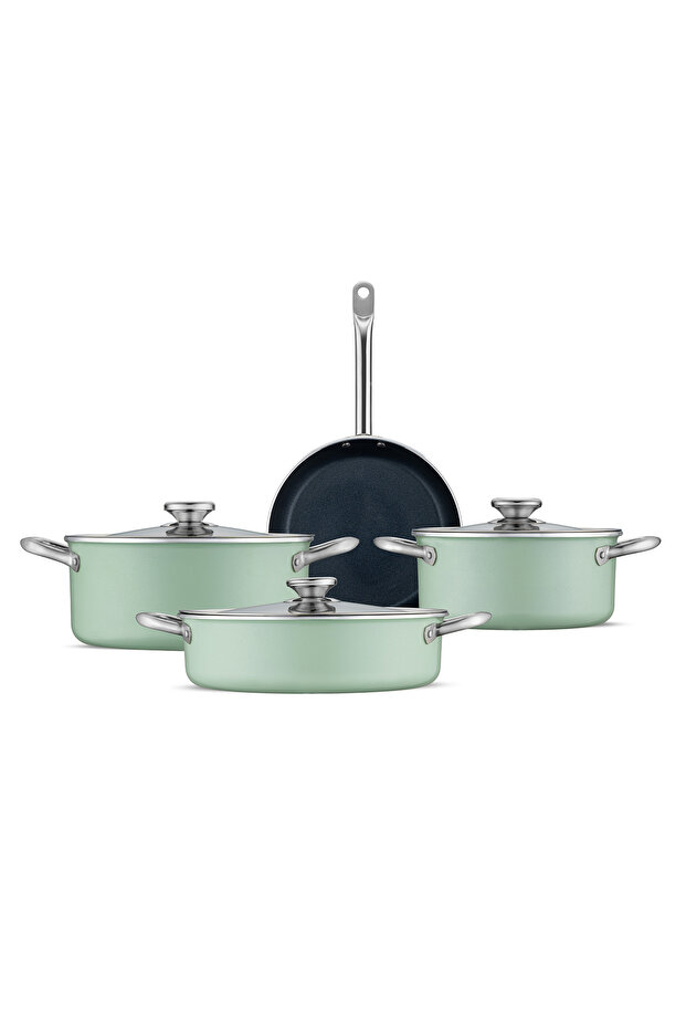 7 Piece Mint Green Granite Pot Set