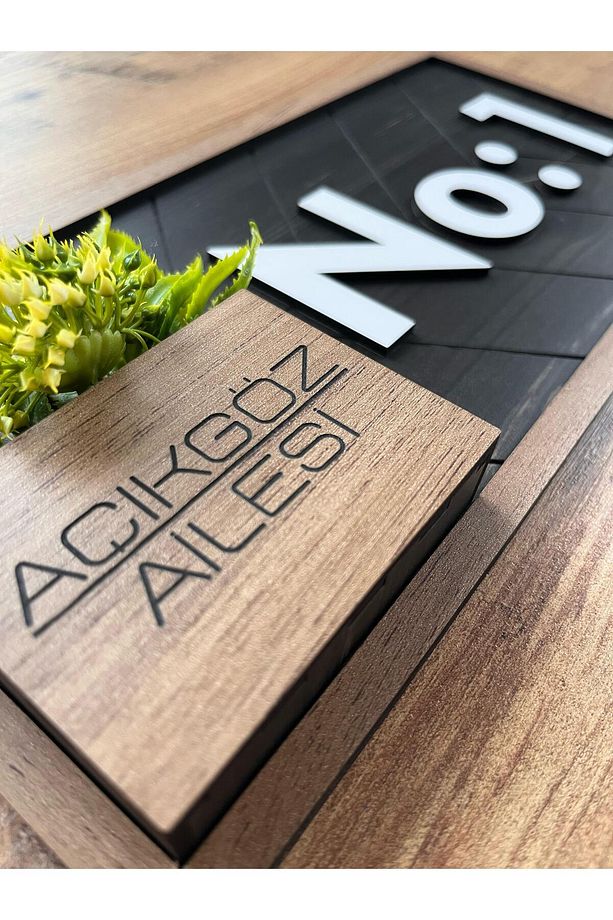 Dekoratif Ahşap Isimli Çiçekli Daire Numarası, Kapı Numarası, Otel Numarası, Oda Numarası - 8