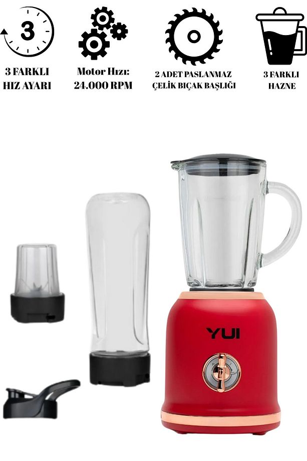 M18 Retro Blender Seti -600 ml Kişisel Smoothie -450 ml Rondo Cam Hazne-180 ml Öğütücü - 2
