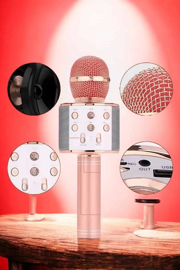 Şarjlı ve Uzun Pil Ömürlü Karaoke Mikrofon USB Bellek Destekli, Profesyonel Ses - 5
