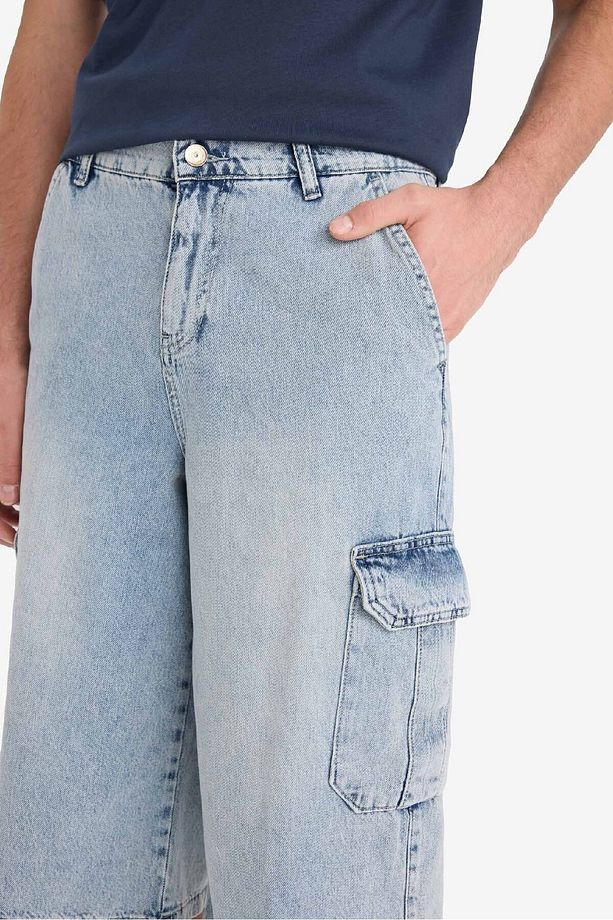%100 Pamuk Beli Lastikli Rahat Jean Uzun Bermuda Şort F5776AX25SM - 6
