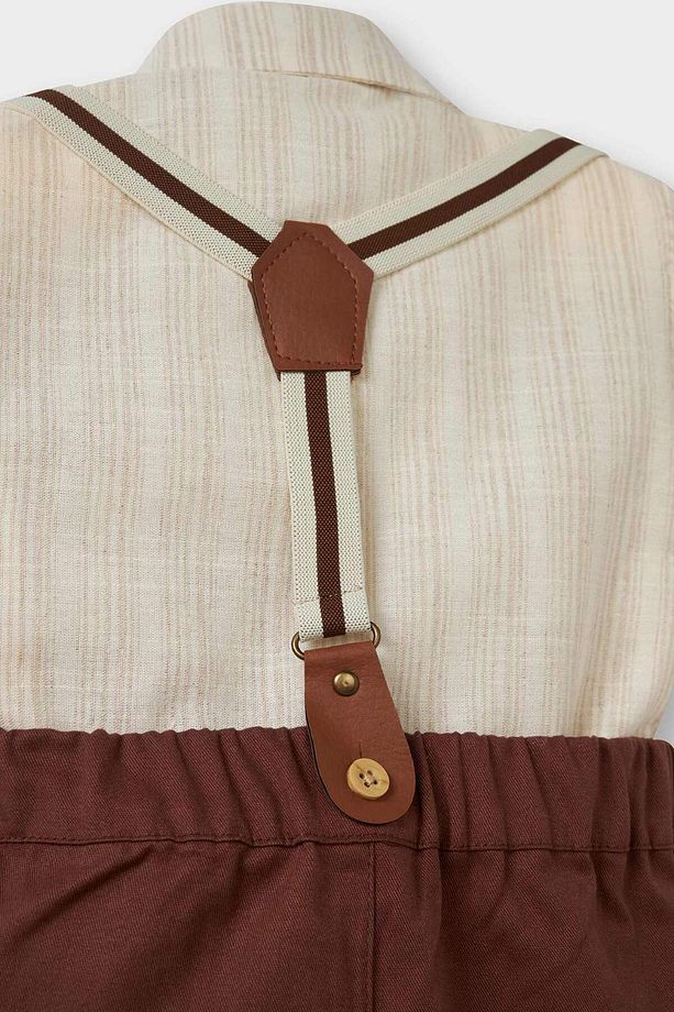 Erkek Bebek 4'lü Takım Çizgili Poplin Gömlek Şort Papyon Pantolon Askısı B8082a525sm - 6
