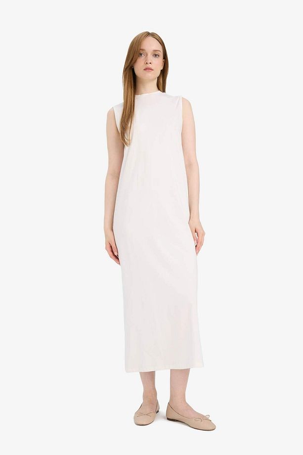 Regular Fit Yarım Balıkçı Yaka Basic Düz Kolsuz Maxi Elbise D4898ax25hs - 1