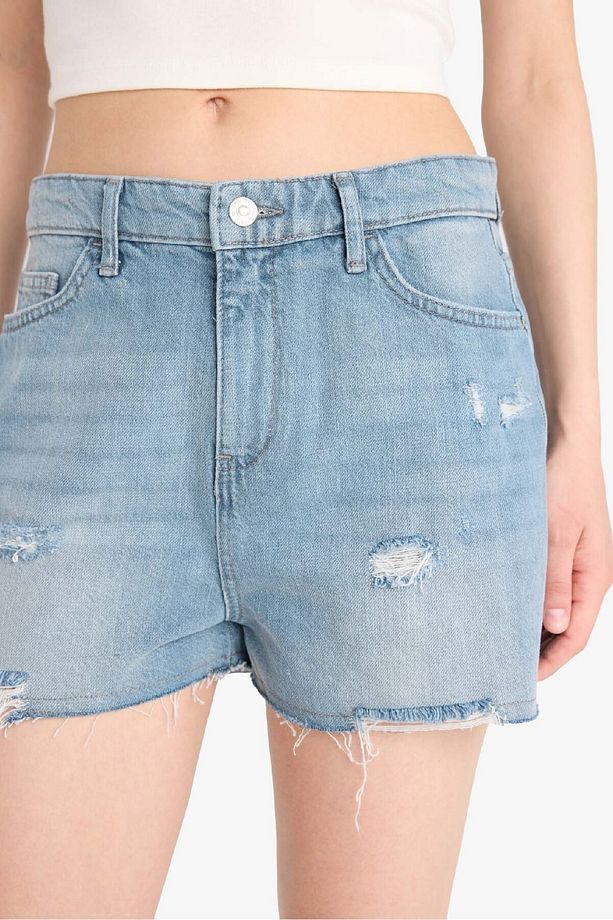 Yüksek Bel Yırtık Detayylı Jean Şort E0499AX25SM - 5