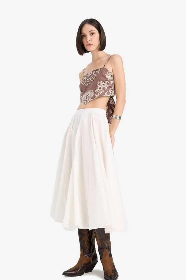 Afra x DeFacto A Kesim Normal Bel Astarlı Poplin Maxi Etek F7388AX25SM - 6