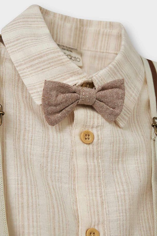 Erkek Bebek 4'lü Takım Çizgili Poplin Gömlek Şort Papyon Pantolon Askısı B8082a525sm - 3