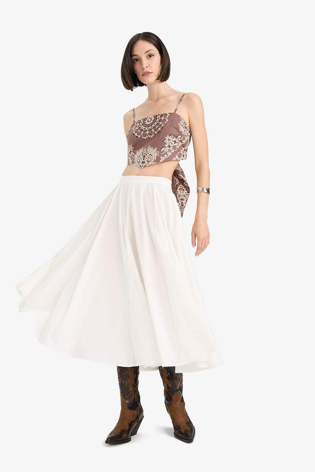 Afra x DeFacto A Kesim Normal Bel Astarlı Poplin Maxi Etek F7388AX25SM - 7