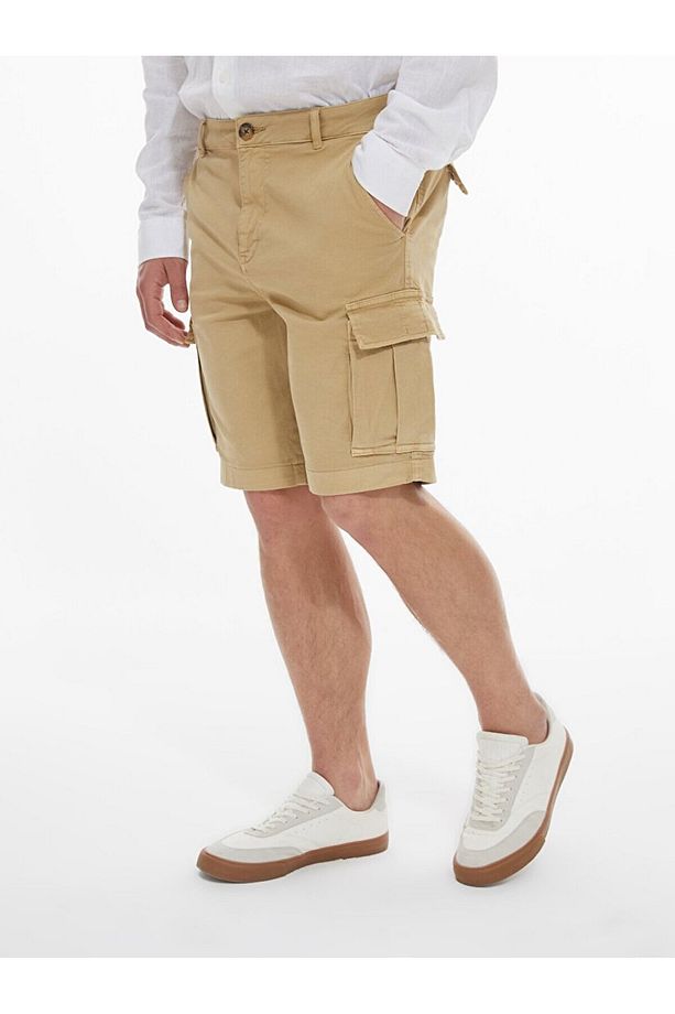 Basıc Gabardin Regular Kargo Bej Şort - 4