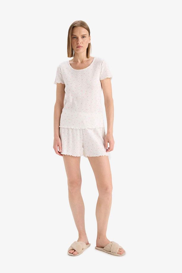 Regular Fit Pijama Takımı Kısa Kollu Üst Esnek Belli Şort-fall In Love E4335ax25sp - 2
