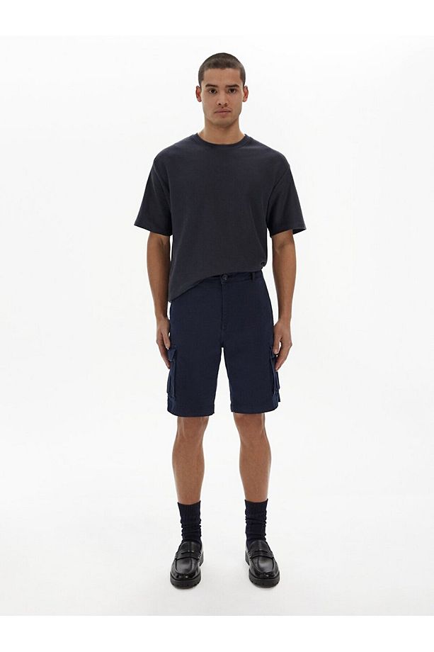 Basıc Gabardin Regular Kargo Lacivert Şort - 1