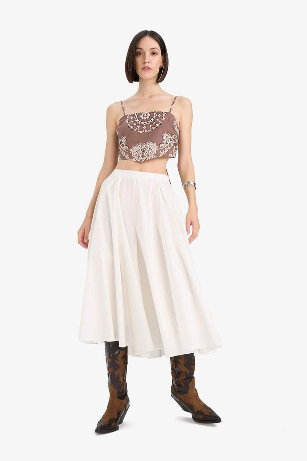 Afra x DeFacto A Kesim Normal Bel Astarlı Poplin Maxi Etek F7388AX25SM - 5