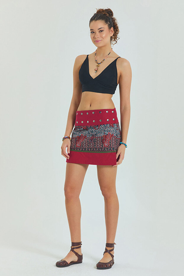 Çıtçıt Kapamalı Patchwork Anvelop Mini Etek - 1