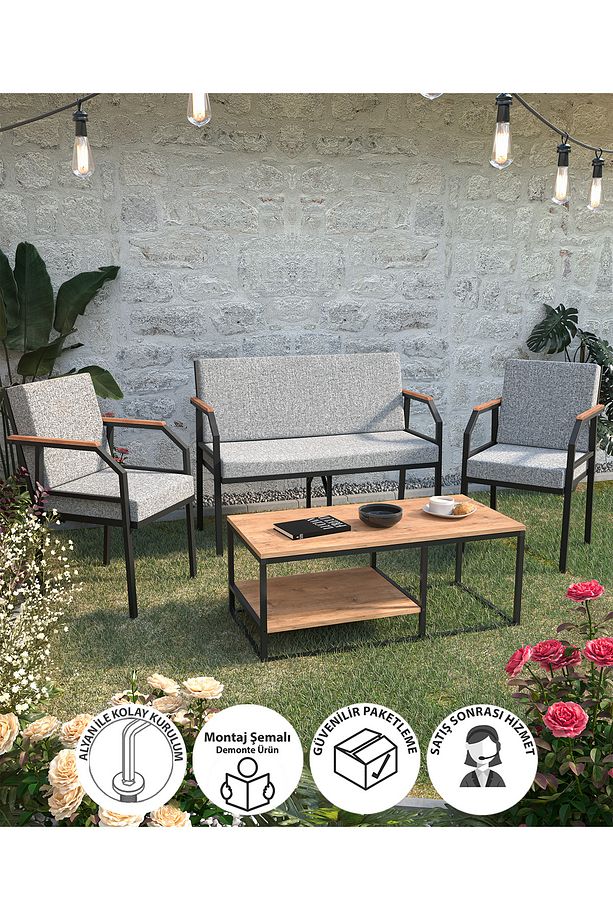 Bahçe Koltuk Seti Balkon Seti Cafe Koltuk Seti Bahçe Koltuk Takımı Linea ve Orta Sehpa Nisa - 1