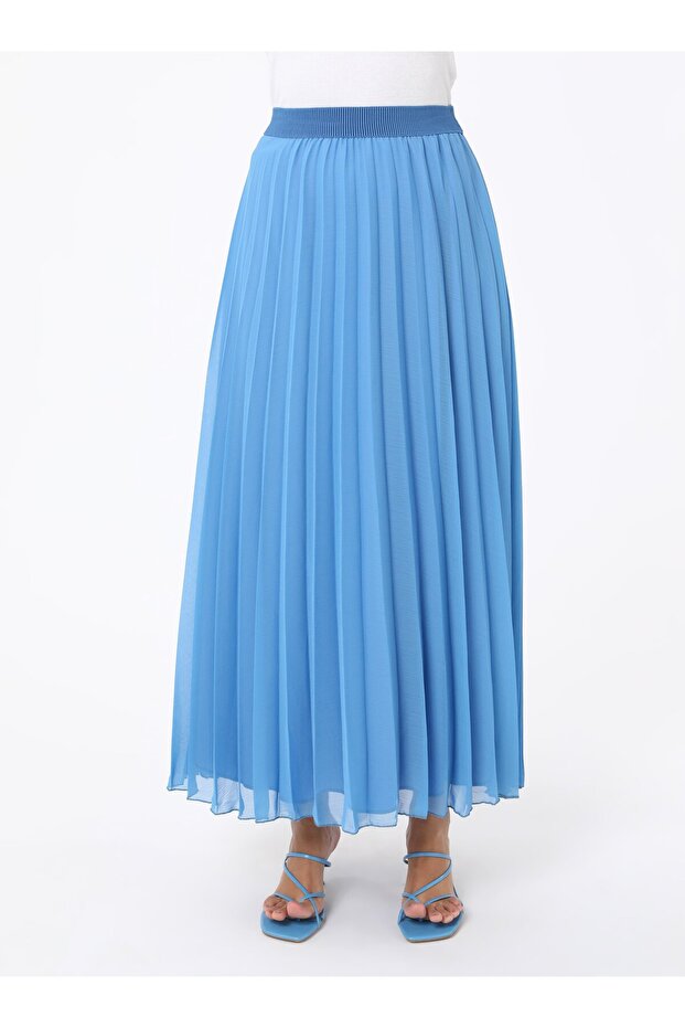 Şifon Piliseli Etek - Mavi - Refka - 5