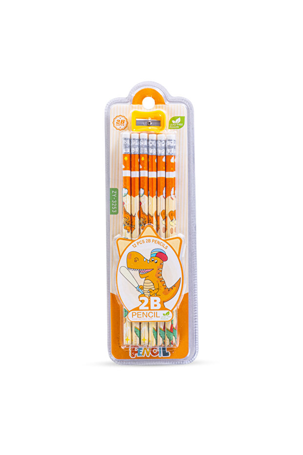 12 - Pack 2B Pencils w/ Eraser Includes Sharpener - Orange