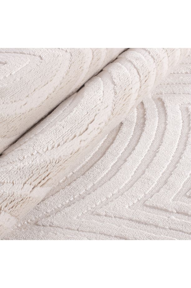 Kabartma Motif Salon Halısı İskandinav Bohem tarzı yumuşak Krem Dokuma Halı - 4