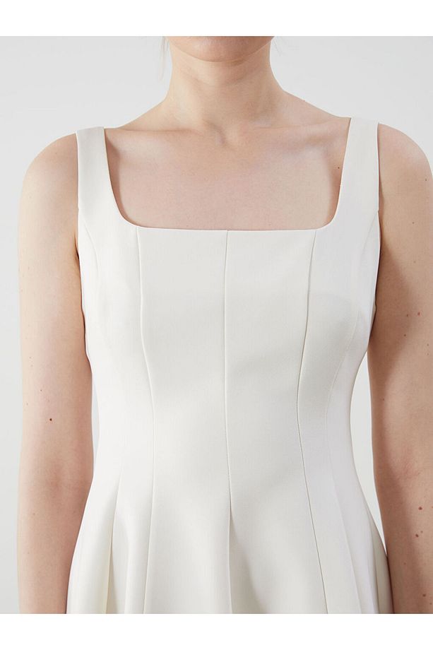 Sari Kare Yaka Peplum Mini Elbise - 3