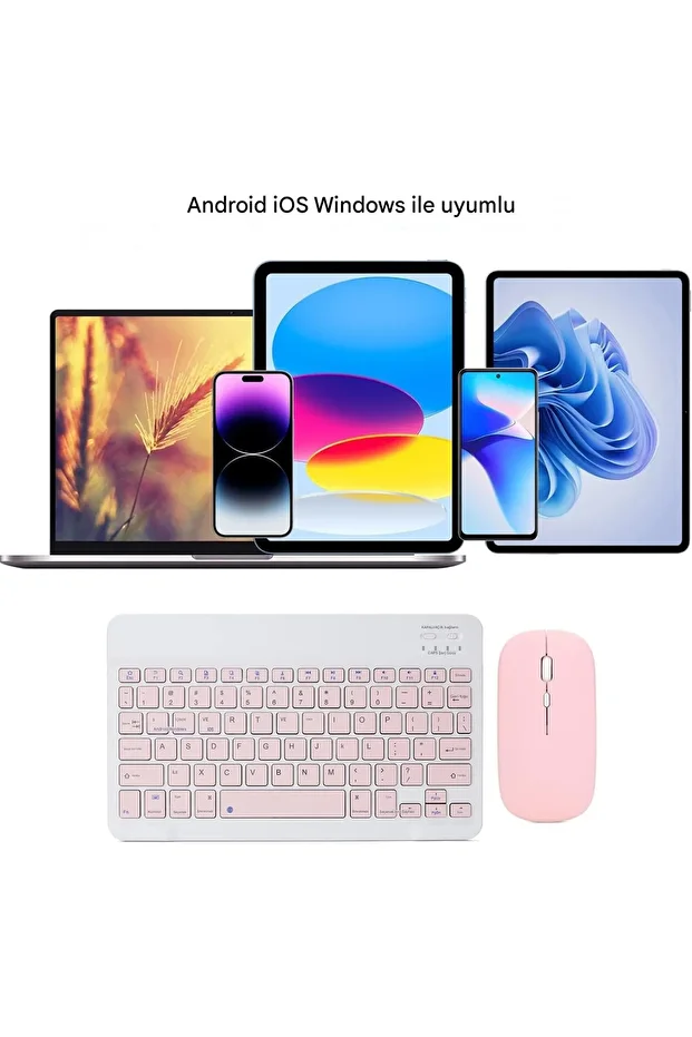 Bluetooth Kablosuz Klavye Ve Mouse Set Uzun Pil Ömrü, Eşleşmeli, Android/iOS/Windows Uyumlu Pembe - 2