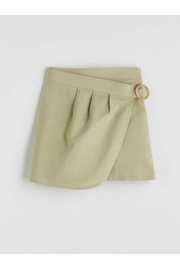 Elastic Waist Linen Blended Girls' Shorts Skirt