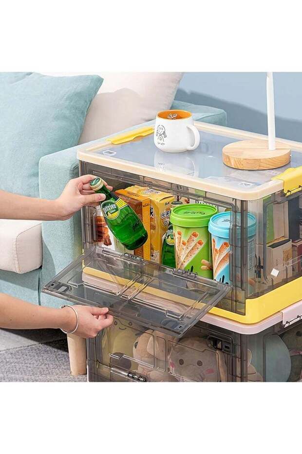 20L foldable transparent storage box,large capacity,BPA free,with locking lid and removable wheels - 7