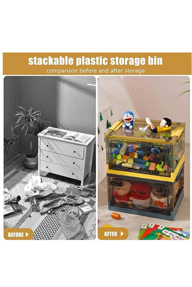 20L foldable transparent storage box,large capacity,BPA free,with locking lid and removable wheels - 3