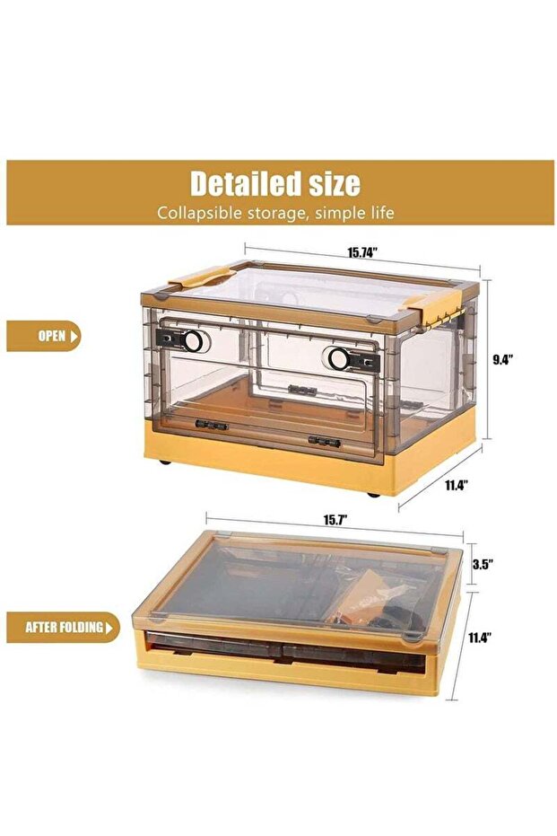 20L foldable transparent storage box,large capacity,BPA free,with locking lid and removable wheels - 4