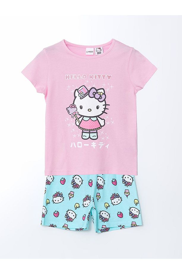 LCW Kids Pembe Hello Kitty Baskılı Kız Çocuk Şortlu Pijama Takım - 1