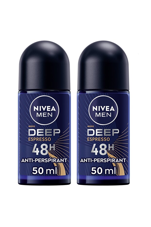 MEN DEEP Black Carbon Espresso, Antiperspirant for Men, Roll-on 50ml, Pack of 2