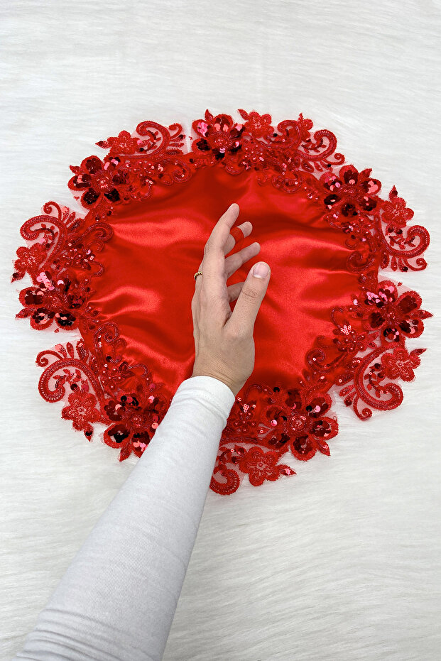 Red Bride Groom Handkerchief, Sparkling Sequins and Beads Embroidered, Wedding Henna Circumcision Promise Engagement Halay