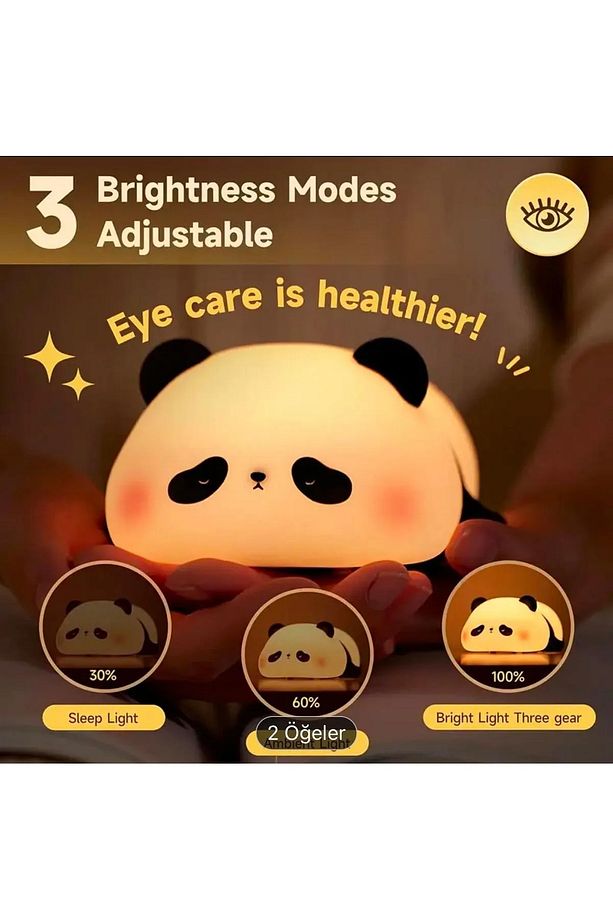 Sevimli Panda LED Gece Lambası, Şarj Edilebilir, Dokunmatik Kontrol, Masaüstü Dekoratif Lamba Hediye - 7