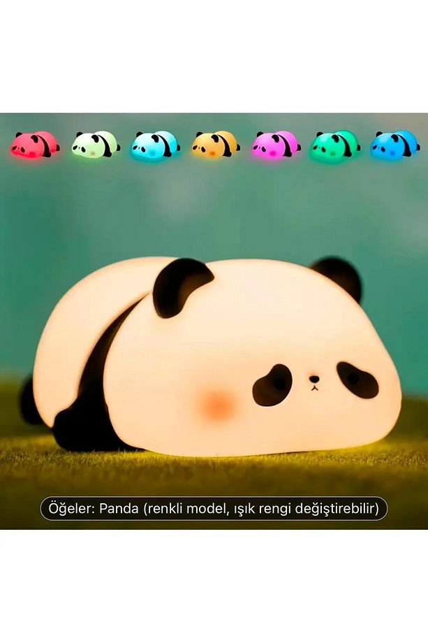Sevimli Panda LED Gece Lambası, Şarj Edilebilir, Dokunmatik Kontrol, Masaüstü Dekoratif Lamba Hediye - 2