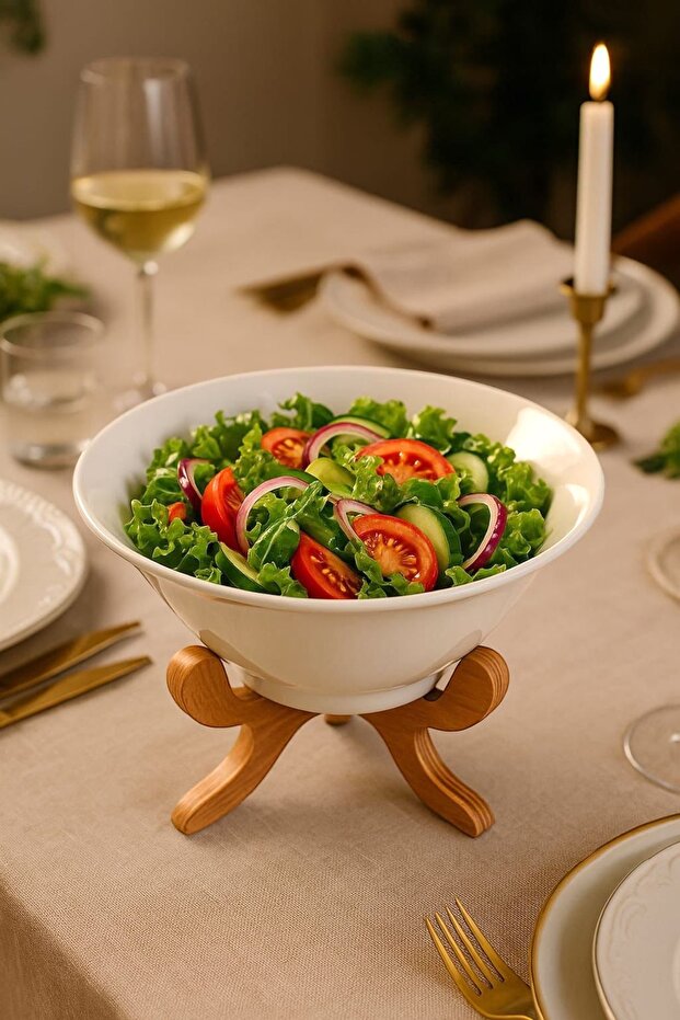 Oval Serving Plate with Wooden Base, Salad Bowl Presentation Plate Oven Dish
