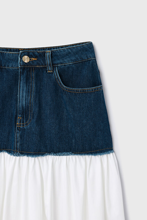 Denim Poplin Garnili Etek - 8