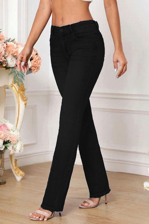 Kadın Boru Paça Yüksek Bel Regular Fit Likralı Pantolon-C607-Siyah - 1